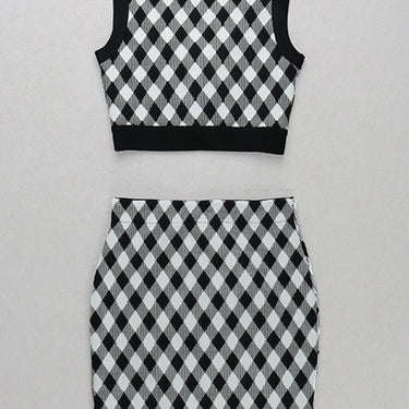 Gingham Zip Front Crop Top and Skirt Set - LXM Fashion 