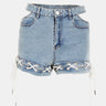 Lace-Up Cutout Denim Shorts - LXM Fashion 