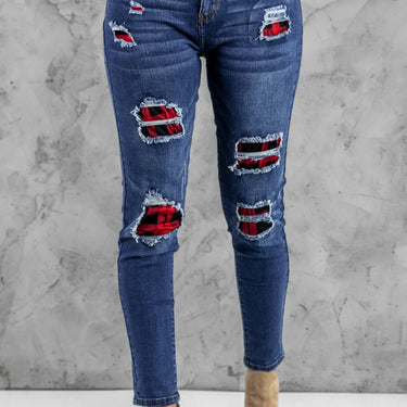 Patchwork Skinny Jeans with Pockets - LXM Fashion 