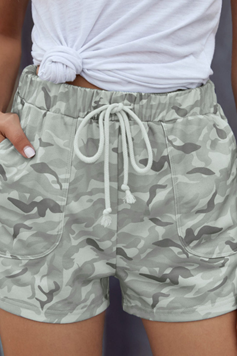 Fashion Collection Camouflage High Rise Drawstrings Shorts - LXM Fashion 