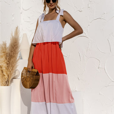 Fashion Collection Color Block Adjustable Straps Ruffle Dress - LXM Fashion 