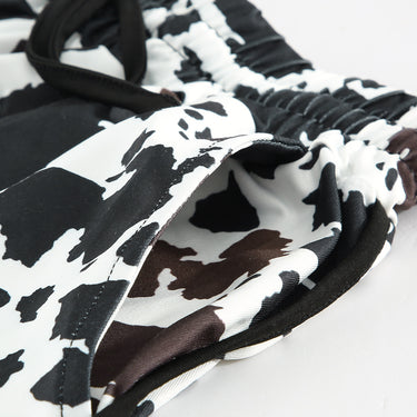 Cow Print Drawstring Waist Shorts with Pockets - LXM Fashion 