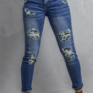 Patchwork Skinny Jeans with Pockets - LXM Fashion 